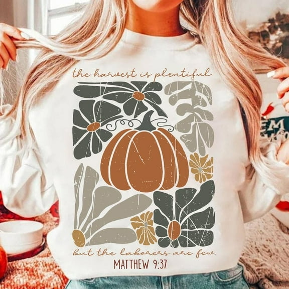 The Harvest is Plentiful Floral Christian Sweater, Autumn Fall Thanksgiving Boho Christmas Pullover