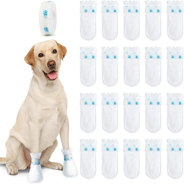 HLONK Bottes Jetables Imperméables pour Chien Protection des Pattes 20 Pcs Chaussures pour Animaux avec Bandage Auto-Adhésif Réglable Couvre-Pieds Jetables pour Marche Extérieure et Intérieure (S)