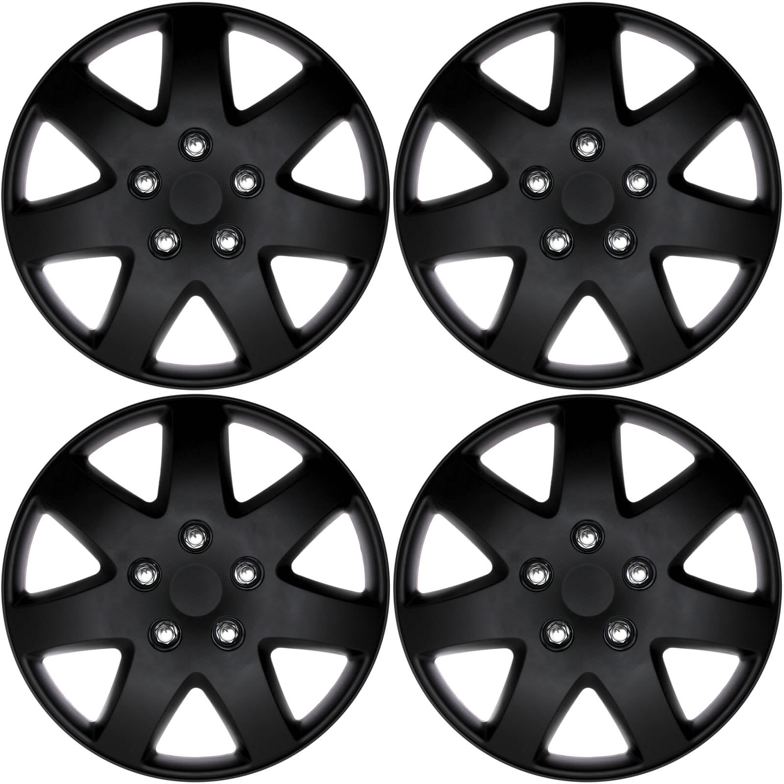 Wheel Trim 15 Inch Gloss Black Set of 4 Univers Hub Caps Covers AKT Black|