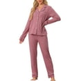 thumbnail image 2 of INSPIRE CHIC Women's Pajama Loungewear Long Sleeve Button Up Tops with Pants Christmas Two Pieces Matching Pj Sets S Pink, 2 of 6