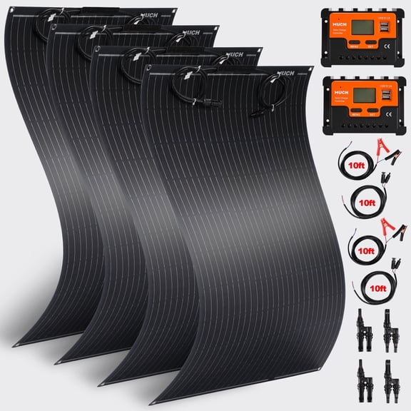 MUCH 400 Watts Flexible Solar Panels Kit for Boat,Camper,Off-Grid, 12V Monocrystalline Semi-Flexible Solar RV Kit with 30A Charge Controller  Male & Female Connectors MC4 Solar Cables Connected Cable