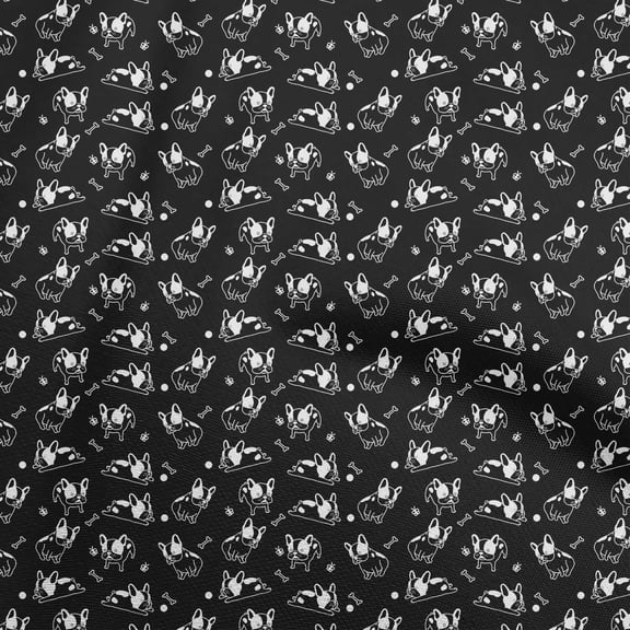 oneOone Polyester Spandex Black Fabric Floral & Puppies Diy Clothing Quilting Fabric Print Fabric By Yard 56 Inch Wide