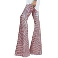 thumbnail image 2 of RYRJJ Womens High Waist Sequin Sparkle Flared Pants Wide Leg Bell Bottom Palazzo Trousers Casual Party Disco Clubwear(Pink,XXL), 2 of 3