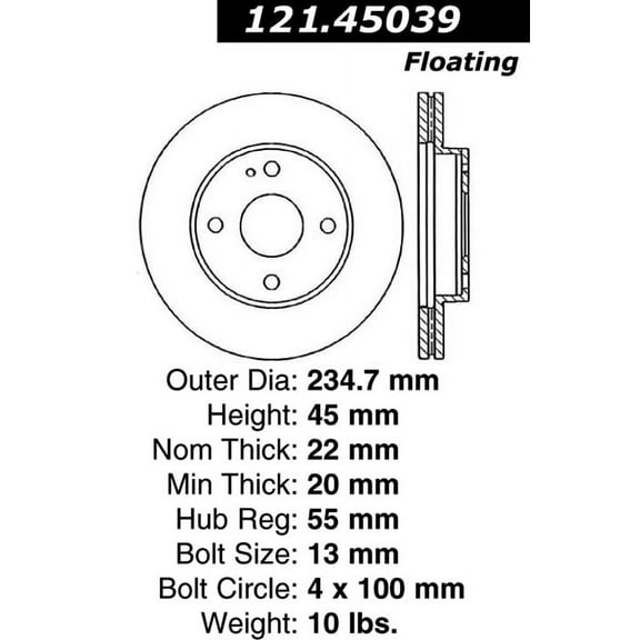 C-Tek Disc Brake Rotor 121.45039 Fits select: 1990-2001 MAZDA PROTEGE, 1991-1996 FORD ESCORT