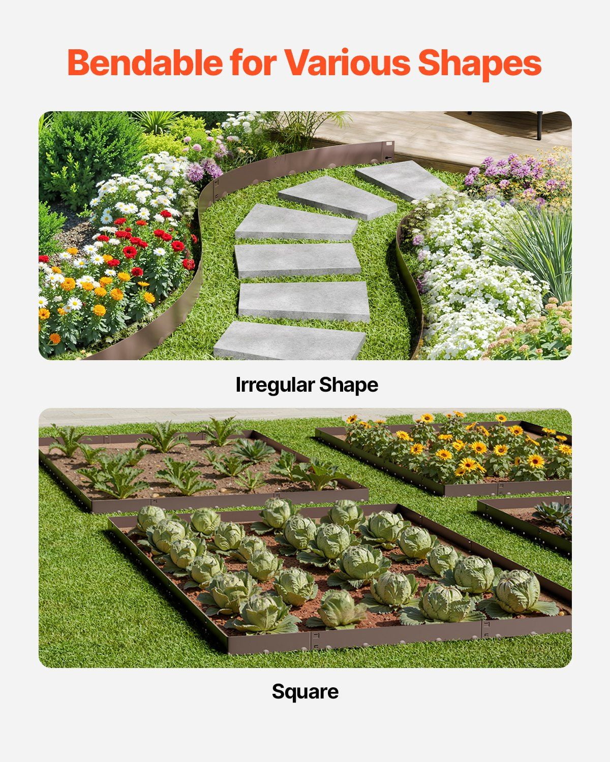 Steel Landscape Edging,5 Packs 39x5 in Rust-Resistant Metal Landscape Edging,Bendable Garden Edging Border,Heavy Duty Lawn Edging,Easy-to-Install,Flower Bed Yard Pathway Divider Brown