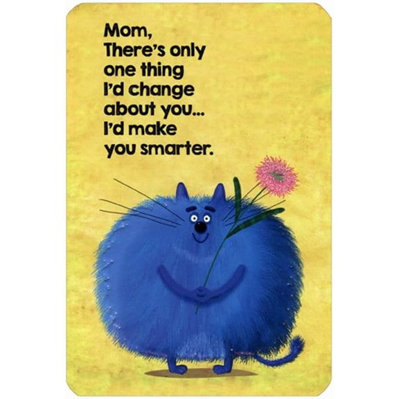 Pictura Puffy Blue Cat Holding Pink Flower Mother's Day Card for Mom