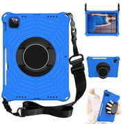 Dteck Kids Case for iPad Air 4th Gen 10.9"/iPad Pro 11 inch (2020/2018), Heavy Silicone Shockproof Case Kids Friendly Cover with Shoulder Strap/Handle Stand, Blue