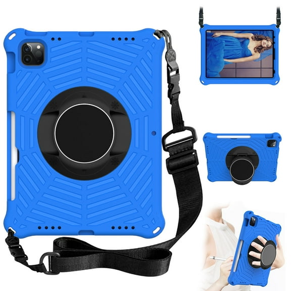 Dteck Kids Case for iPad Air 4th Gen 10.9"/iPad Pro 11 inch (2020/2018), Heavy Silicone Shockproof Case Kids Friendly Cover with Shoulder Strap/Handle Stand, Blue