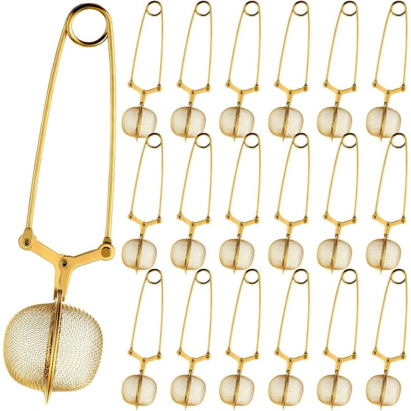 Yinder 20 Pcs Loose Leaf Tea Infuser Stainless Steel Mesh Snap Tea Ball Strainers with Handle Metal(Gold)