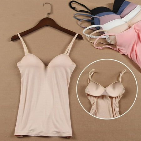 kaioher Padded Bra Top Spaghetti Strap Solid Color V-Neck Sleeveless Quick Drying Slim Fit Sexy Padded Bra Top Bottoming Underwear for Women