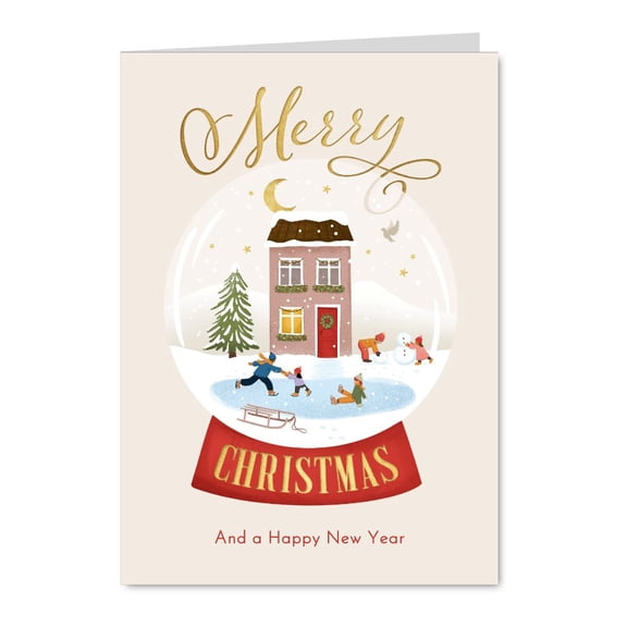 Merry Christmas Greeting Card – Snow Globe Design with Winter Scene – Holiday Wishes for Friends and Family – Envelope Included, Blank Inside