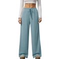 thumbnail image 2 of Women'S Wide Leg Ribbed Knit Pants Drawstring Waist Low Rise Casual Long Trousers L, 2 of 9