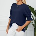 thumbnail image 4 of Womens Shirts Blouse Women's Fashion Solid Colour Round Neck Ruffle Princess Sleeve Loose Chiffon Top, 4 of 6