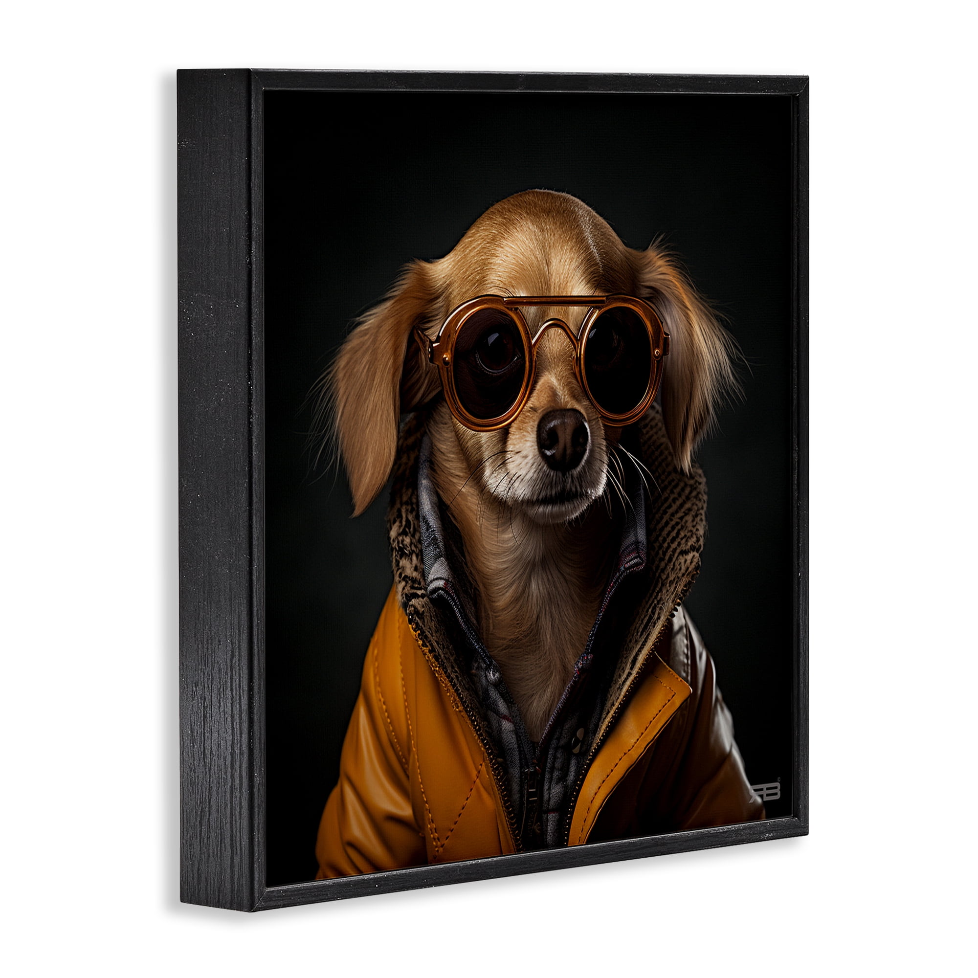 Stupell Industries Stylish Dog on Black Animals & Insects Painting Black Framed Art Print Wall Art, 17 x 17