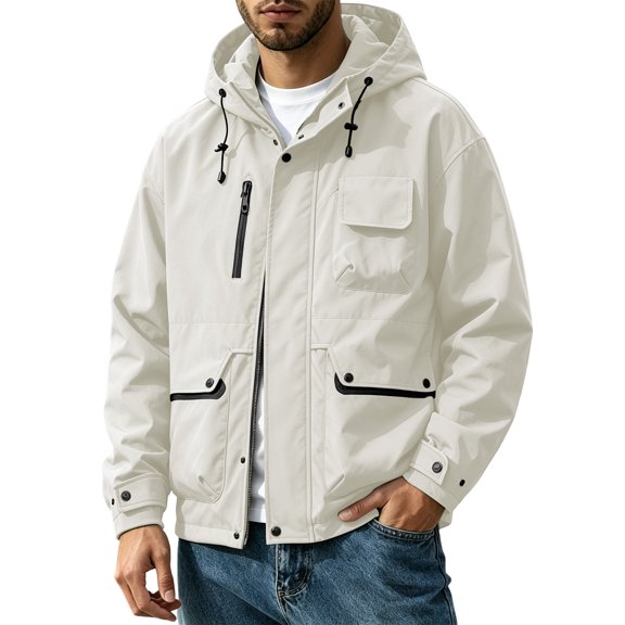 JTSRKL Mens Lightweight Hooded Jackets Windproof Long Sleeve Outdoor Breathable Casual Coat Versatile Hiking Travel Autumn Outerwear Tops