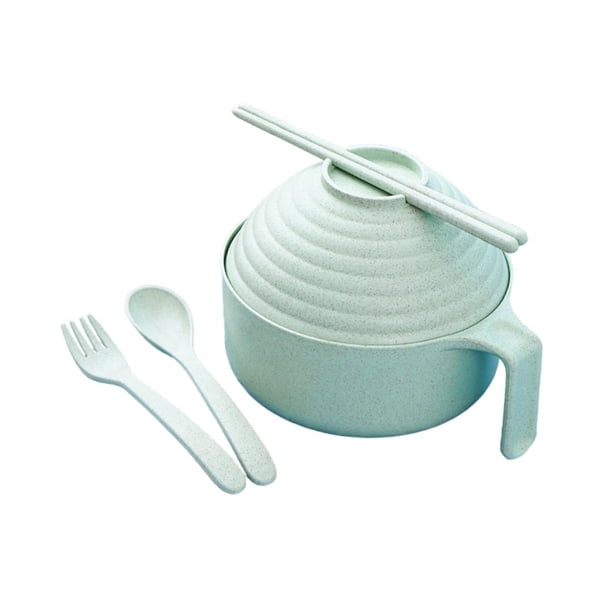Tazón de ramen con tapa, olla para ramen, fácil de limpiar, portátil, agarre cómodo, para ensaladas verde