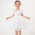 thumbnail image 3 of Ugoldhm Girls Ruffle Sleeve Polka Dot Tulle Dress - Square Neck Party & Wedding Flower Girl Gown (2-8 Years), 3 of 7