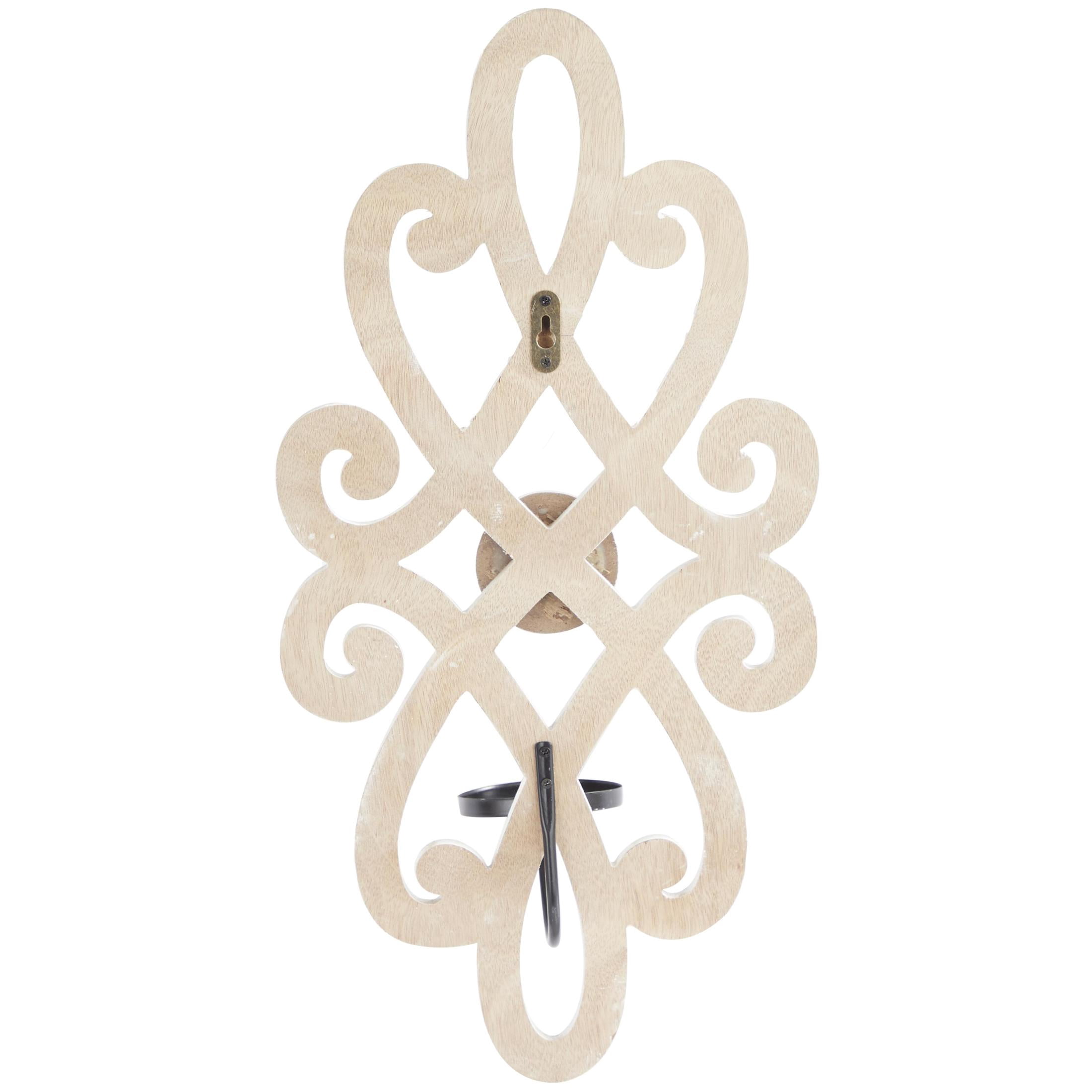 DecMode White Wood Scroll Pillar Wall Sconce