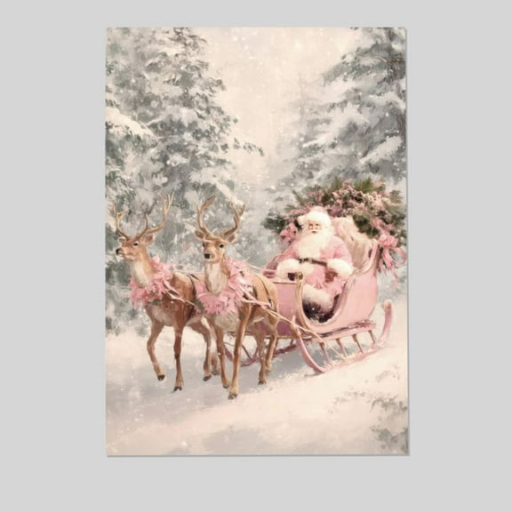 Holiday Home Decor Poster- Pink Santa Sleigh Ride Poster, One Sheet Wall Size 24''x36''-Gategoo