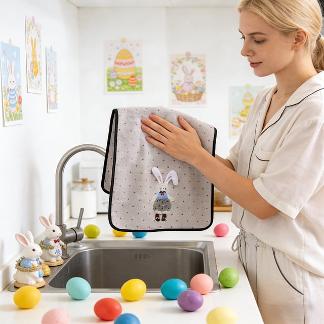 Uuiauoio Cute Bunny Rabbit Hand Towels for Bathroom Set of 1, Funny Rabbit Nursery Decor Dish Tea Towels, Easter Bunny Lovers Gifts Hand Towel for Toilet Washroom Kitchen Decor
