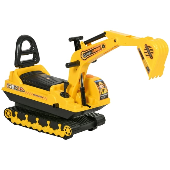 Kids Ride-On Excavator Toy with Rotating Digging Bucket, Construction Vehicle for Ages 3-8, Yellow and Black