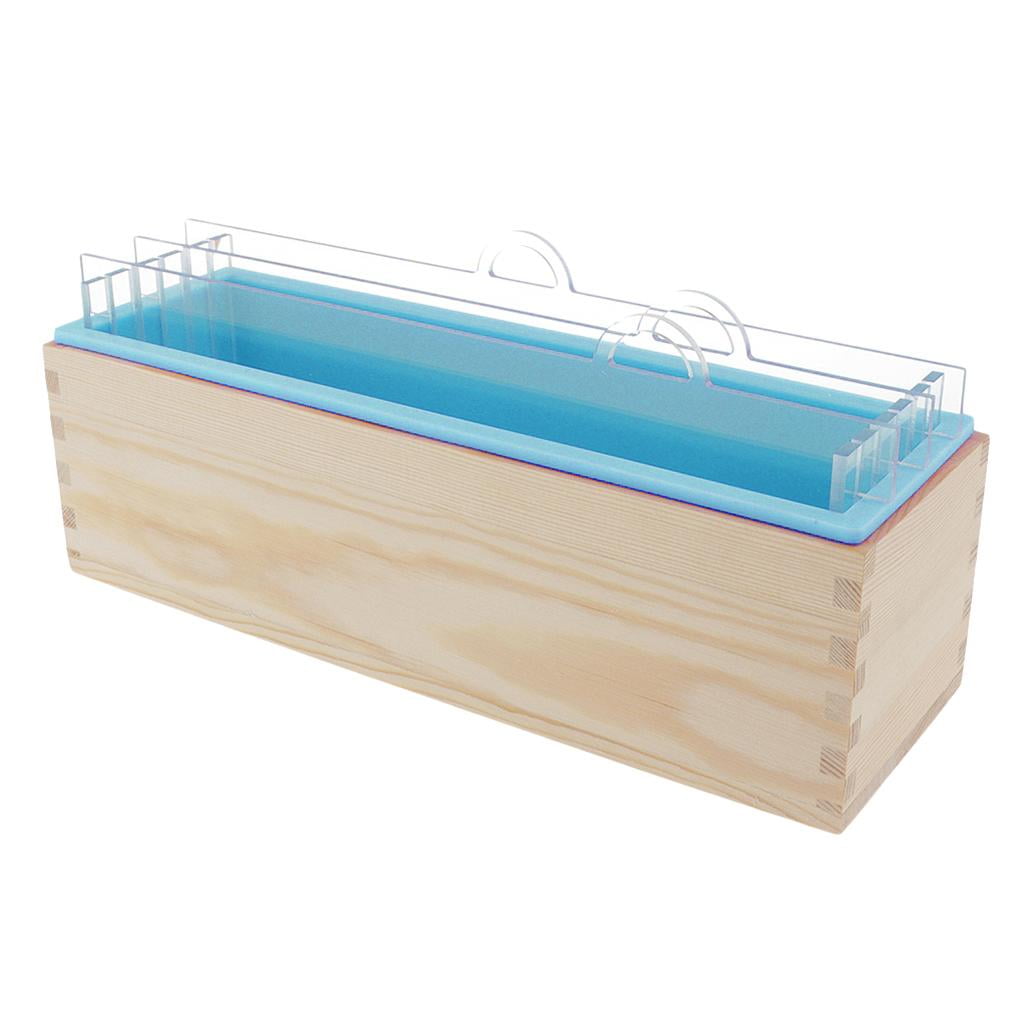 FVDPWYE Rectangle Soap Silicone Loaf Mold Dividers w/Wood Box For Candle Making Supplies Blue