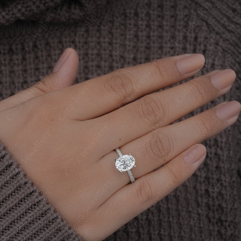 Cora Jewellery 2.75TCW Oval Moissanite Engagement Ring For Women, 18K White Gold, 10 US