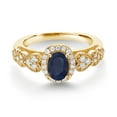 thumbnail image 2 of Gem Stone King 18K Yellow Gold Plated Silver Blue Sapphire and White Moissanite Engagement Ring for Women | 1.18 Cttw | Oval 7X5MM | Gemstone September Birthstone | Size 5, 2 of 3
