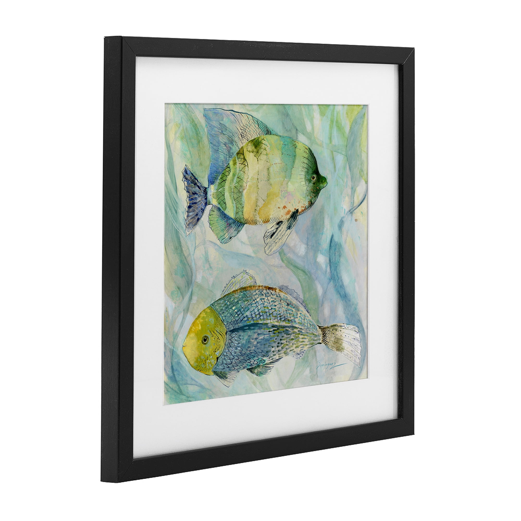 Stupell Industries Sweet Fish Duo Blue Green Black Framed Print Under Glass, design by Lorenzo Collective