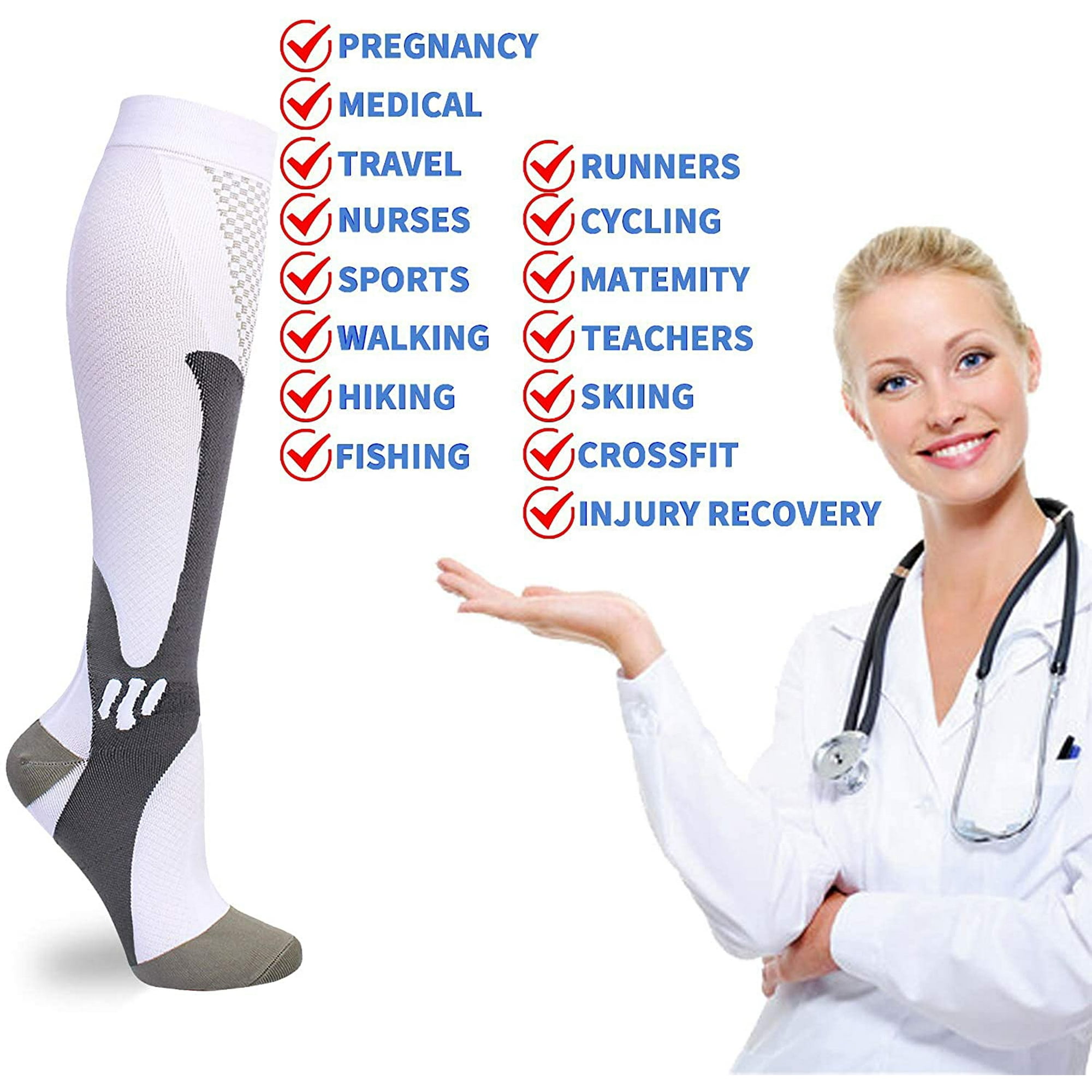 Compression Socks 20-30 mmHg for Men Women Medical Nurses Athletic