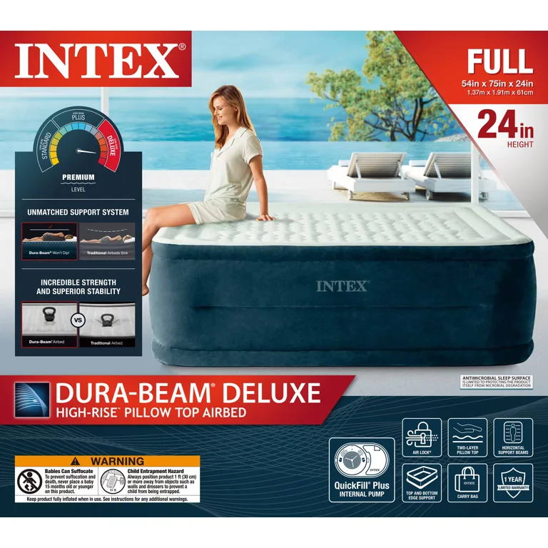 Intex Full Inflatable Air Mattress with Built-in Pump, 24
