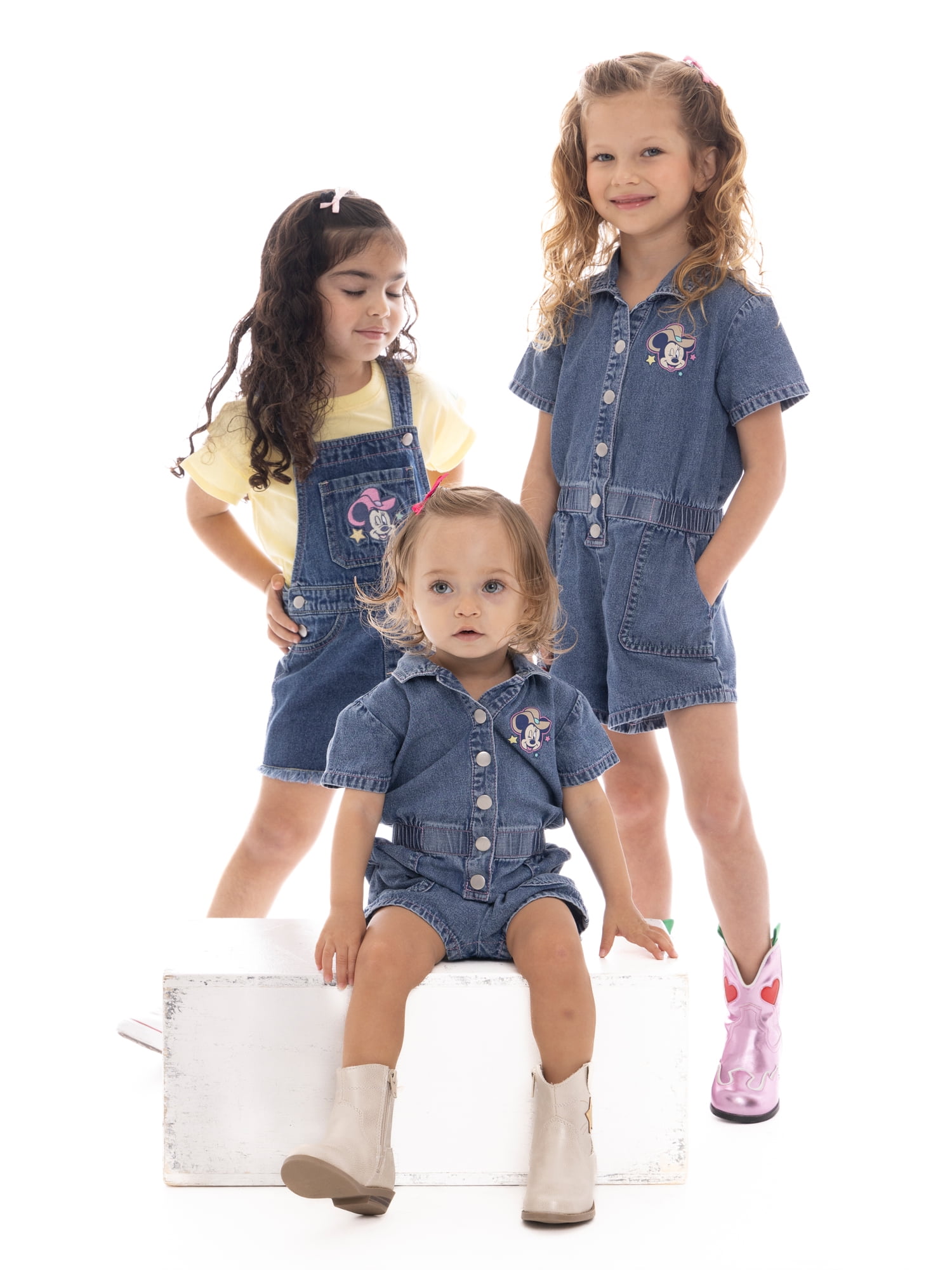 Minnie Mouse Toddler Girl Western Graphic Print Short Sleeve Denim Romper, Sizes 12M-5T