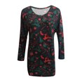 thumbnail image 4 of Blusa holgada de manga larga con bolsillo y estampado navideño para mujer con cuello redondo y empalme Pompotops gfhjh8616, 4 of 5