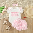 thumbnail image 2 of TAIAOJING Toddler Baby Girl Outfit Girls Ruffles Short Sleeve Romper Bowknot Lattice Prints Skirts Headbands Outfits, 2 of 9