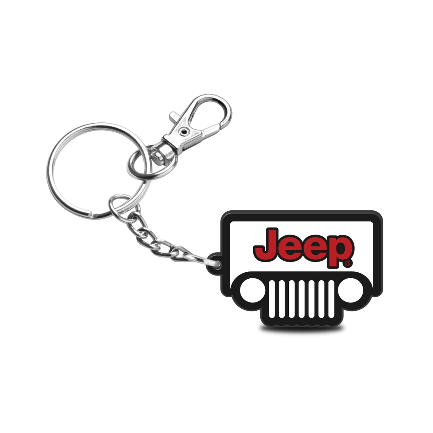 Jeep in Red Rectangular Black Leatherette Key Chain iPick Image for