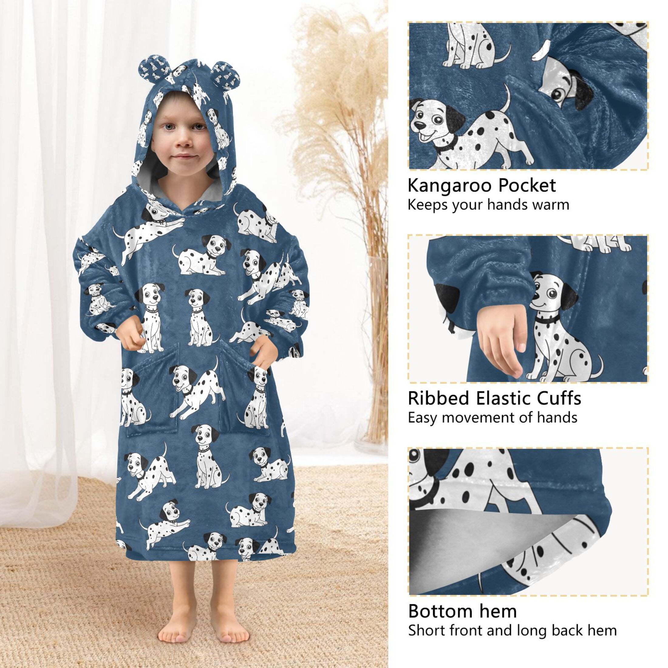 joogoo Wearable Blanket Hoodie Cartoon Dalmatian Dog for Flannel Sherpa Pocket 3-14 YR L