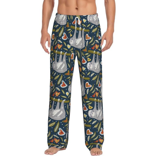 Kdxio Cute Sloth Pattern Men's Pajama Pants, Elastic Waist with Drawstring and Pockets, Comfortable Loungewear-Large