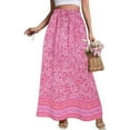 thumbnail image 2 of Crunowin Long Skirts for Women Floral Print High Waist Summer Beach Bohemian A Line Maxi Skirts Pink Size L, 2 of 6