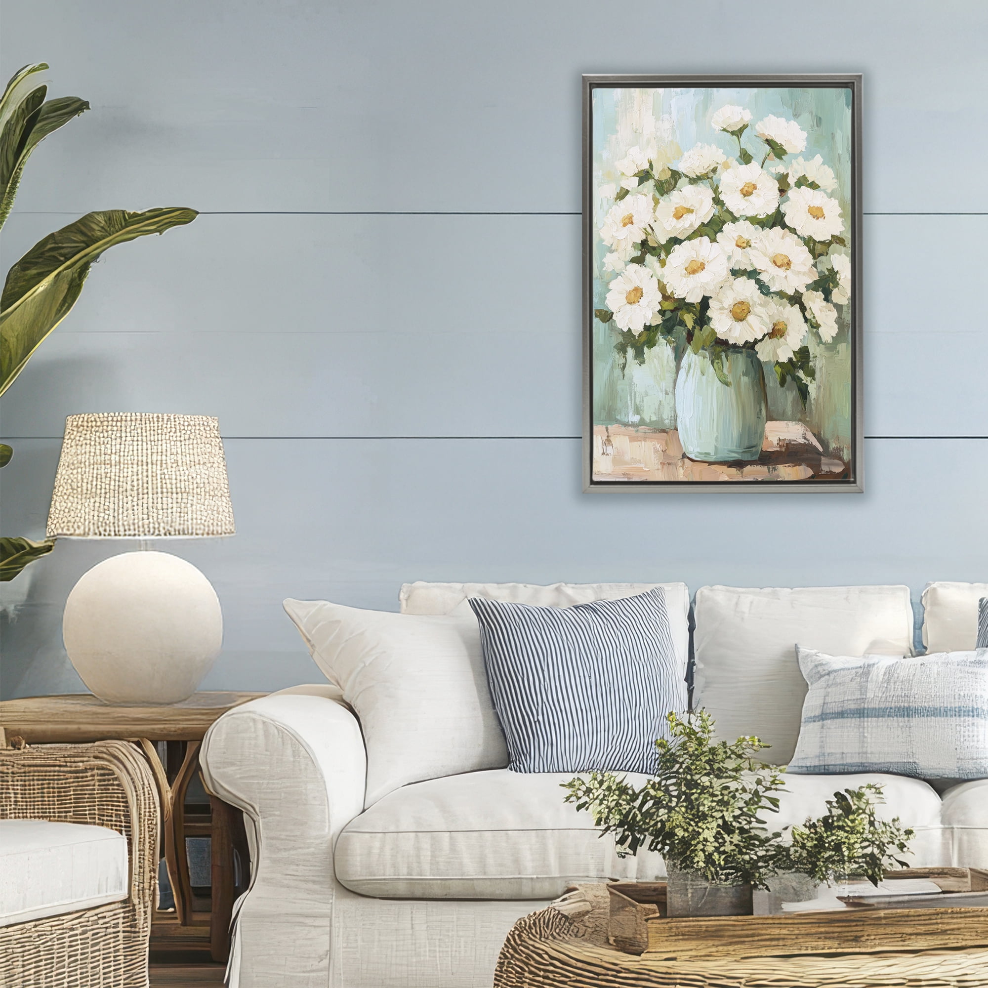 Stupell Industries Cozy Arrangement of White Blooms Gray Framed Floater Canvas Wall Art, design by Petal Prints Design