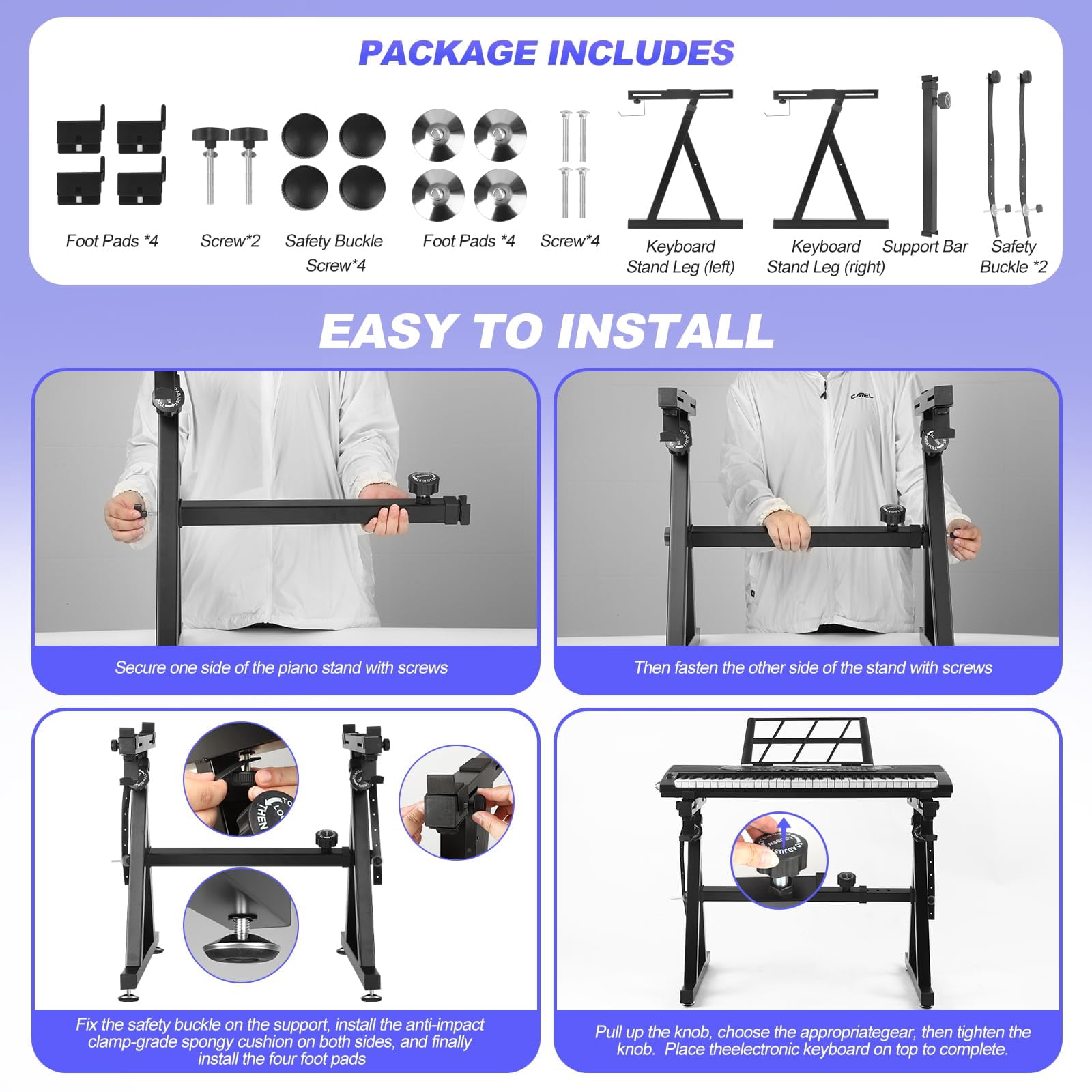 Keyboard Stand Piano Duty Z Style Adjustable Holder Fits 54  61 And 88 Keys Electric Keyboards Digital Pianos