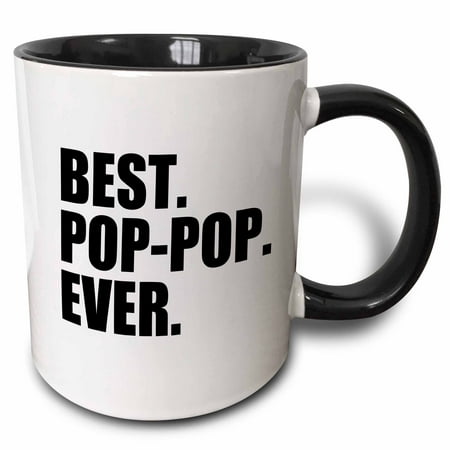 3dRose Best Pop-pop Ever - Gifts for Grandfathers - Grandad Grandpa nicknames - black text - family gifts, Two Tone Black Mug,
