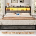 thumbnail image 2 of Homieasy Headboard for Queen Size Bed Frame, Headboards with Outlets, USB Ports and LED Light, Head Board with Storage, Height Adjustable, Sturdy and Stable Headboard, Black Oak, 2 of 8