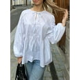 thumbnail image 3 of SUNSIOM Chemisiers à Nouer pour Femmes Manches Longues Col Rond Coupe Ample Babydoll Printemps Automne, 3 of 6