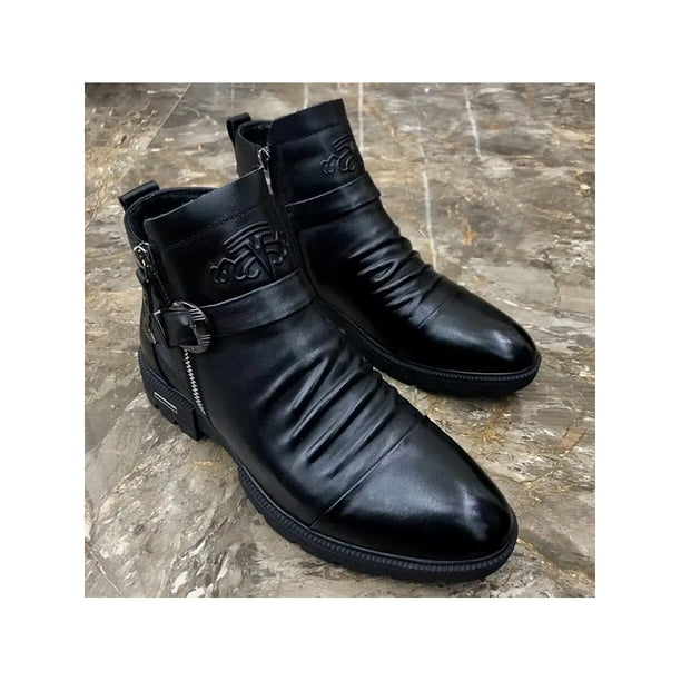 Woobling Men Ankle Booties Zipper Boots Comfort Dress Boot Non Slip Leather  Shoes Formal Comfortable Casual Black 8.5 
