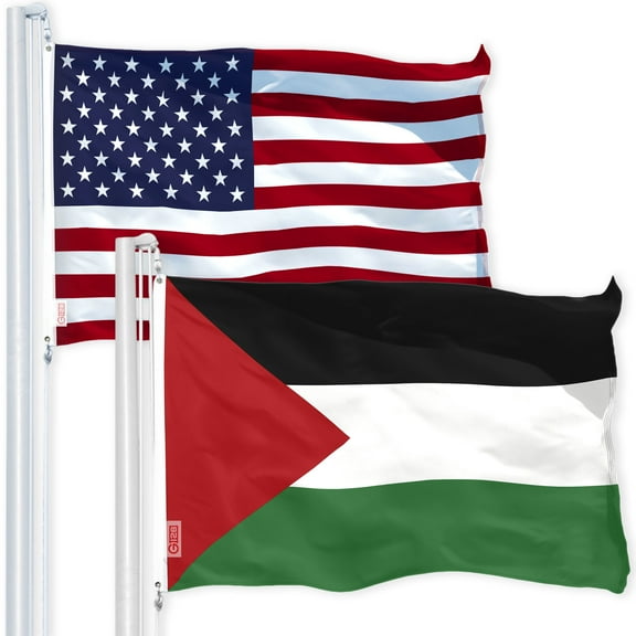 G128 Combo Flag Pack: USA American Flag 3x5 ft 150D Printed Stars & Palestine Flag 3x5 ft 150D Printed
