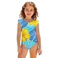 thumbnail image 3 of Grblisyd Girls One Piece Swimsuits Flutter Sleeve Hawaiian Beach Sport Swimwear Kids Crew NeckBathing Suit 8 Years, 3 of 6