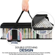 CD Storage Bags (6 Pack) - Transparent PVC Media Storage - Water Resistant CD Holder Case with Handles - Clear Plastic Carrying Game Bag Storage for CDs, Albums, Video Games, Books - Stock Your Home