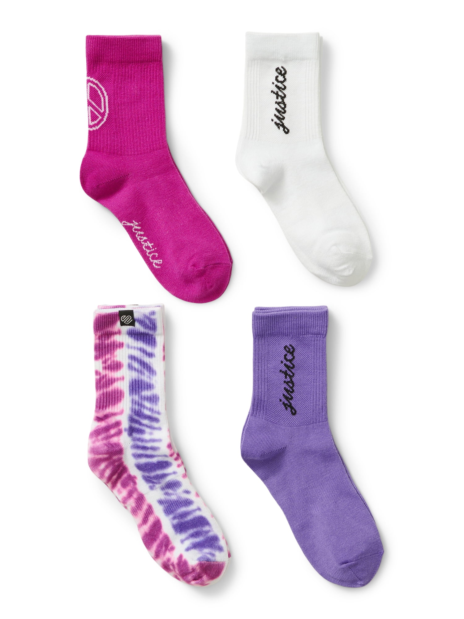 Justice Women's Comfortable Ultra Light Polyester Crew Socks, (4-Pack)