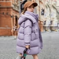 thumbnail image 3 of Efsteb Kids Warm Puffer Jacket Winter Long Windbreaker Puffer Coat Hooded Quilted Down Coats Girls Comfy Zipper Outerwear (Purple,5-6 Years), 3 of 8