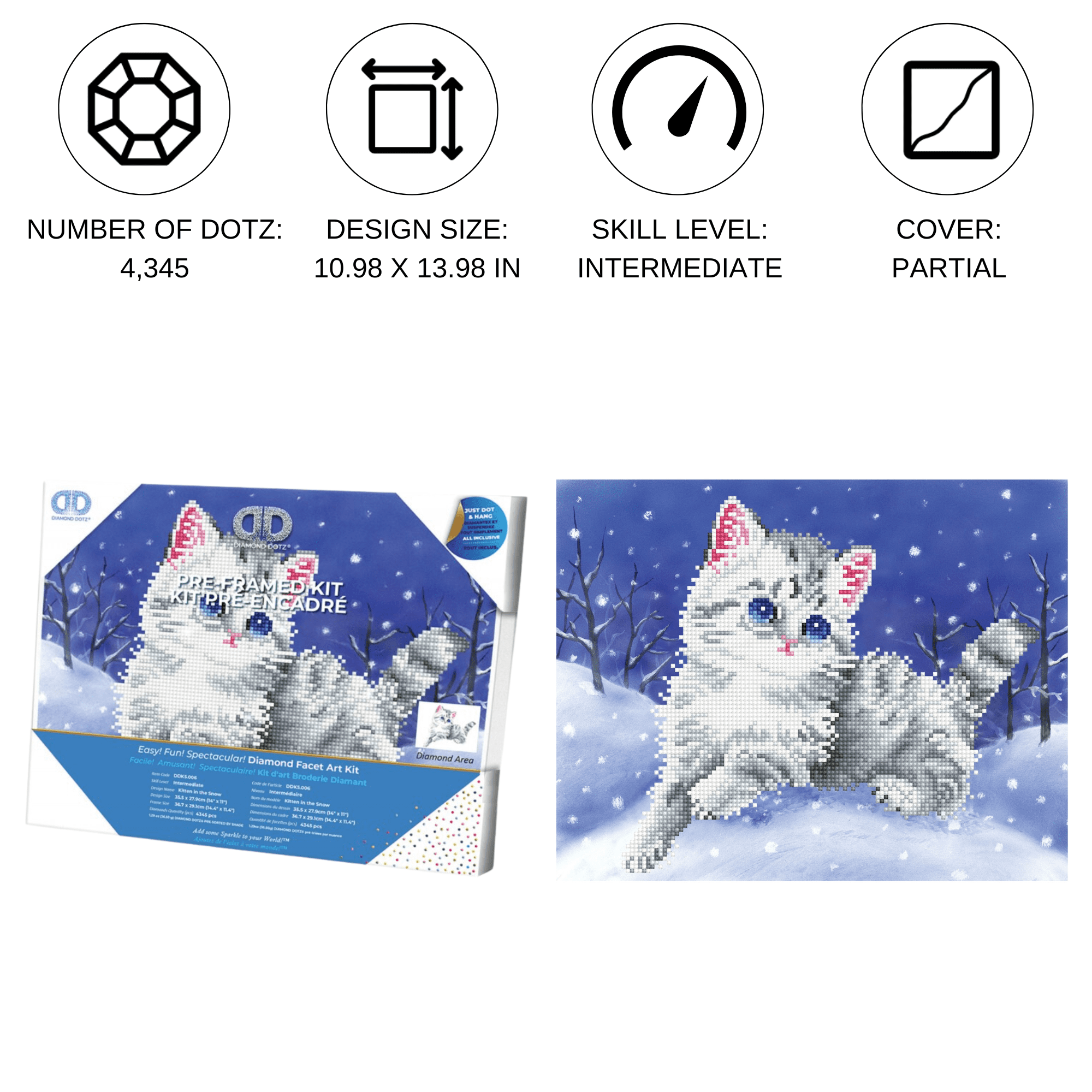 Diamond Dotz Kitten in the Snow with Frame Cat Diamond Painting Kits for Adults - Diamond Art Kits a Relaxing Creative Craft Kit with Dotz Gems 14"x11"